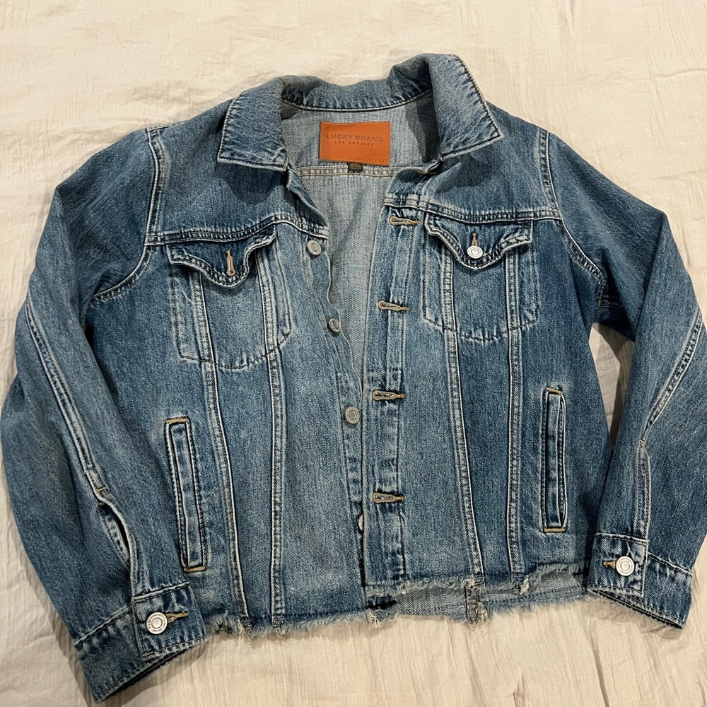 Denim Jacket with Frayed Hem